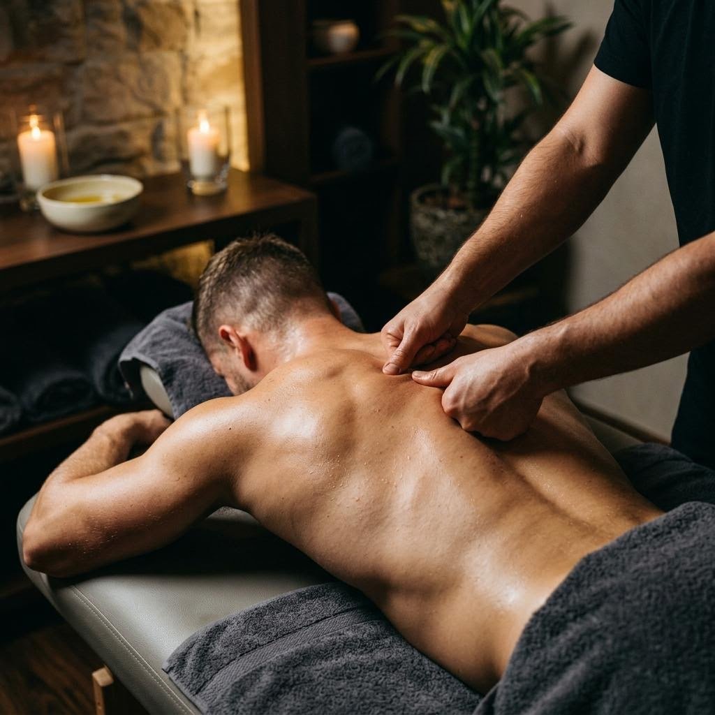 Deep tissue back massage technique at Mantra Luxury Spa