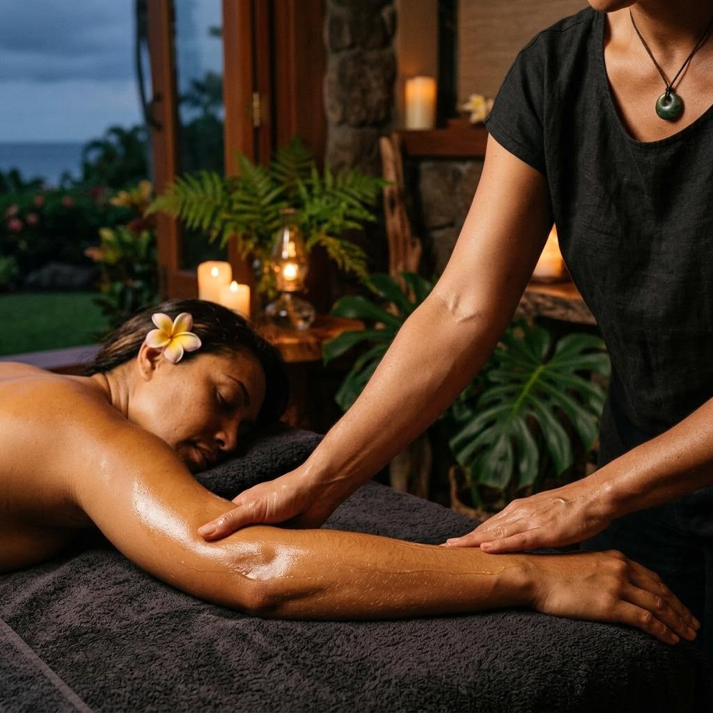 Lomi Lomi flowing forearm technique at Mantra Luxury Spa