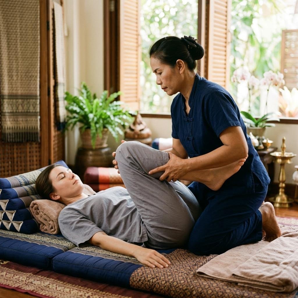 Thai massage technique detail at Mantra Luxury Spa